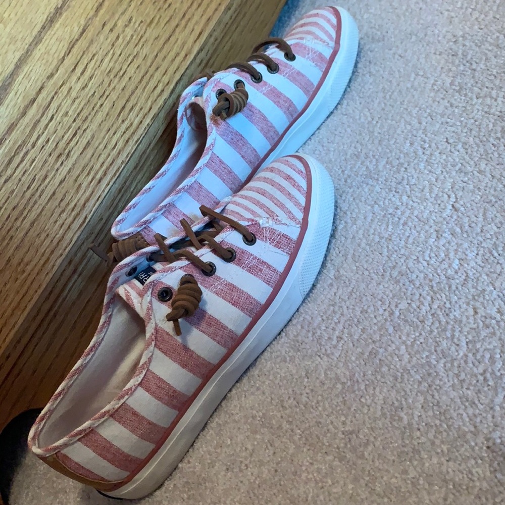 Red striped Sperrys